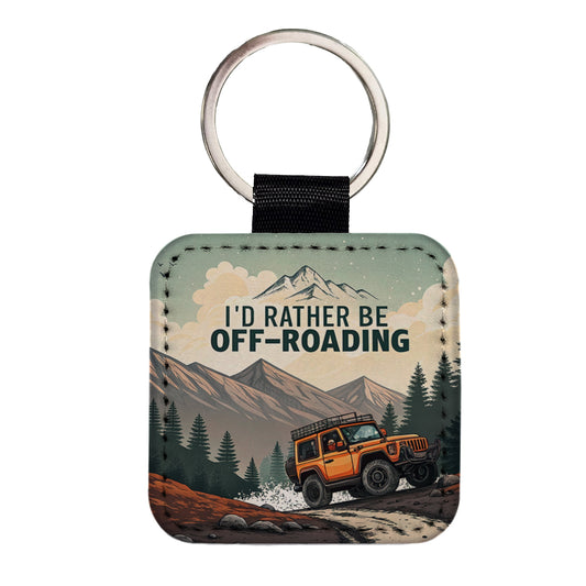I'd Rather Be Off-Roading 4x4 Square Faux Leather Keychain