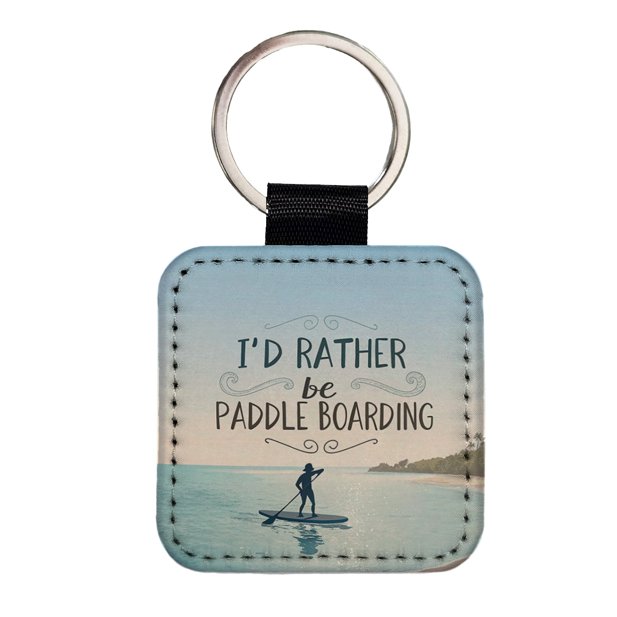 I'd Rather Be Paddle Boarding Square Faux Leather Keychain