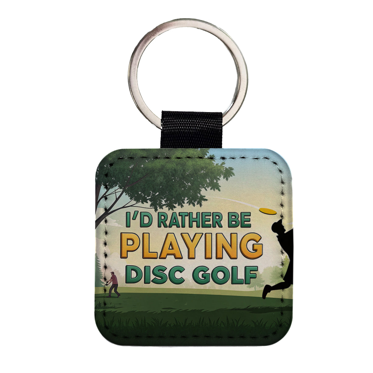 I'd Rather Be Playing Disc Golf Square Faux Leather Keychain