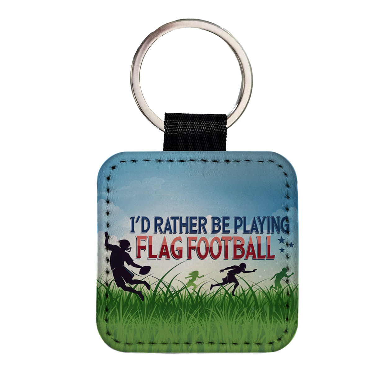 I'd Rather Be Playing Flag Football Square Faux Leather Keychain