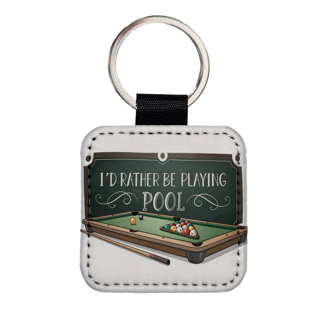 I'd Rather Be Playing Pool Square Faux Leather Keychain