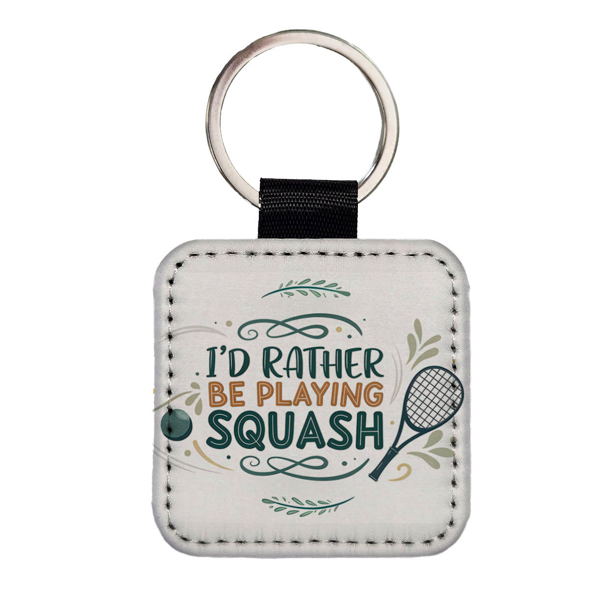 I'd Rather Be Playing Squash Square Faux Leather Keychain