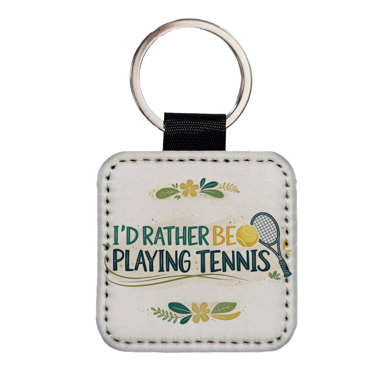 I'd Rather Be Playing Tennis Square Faux Leather Keychain