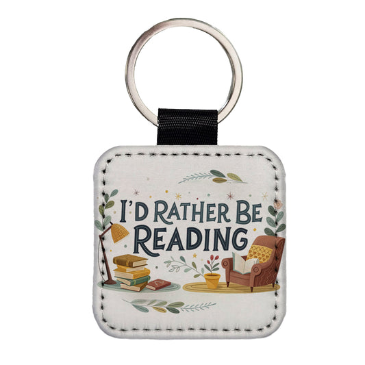 I'd Rather Be Reading Square Faux Leather Keychain