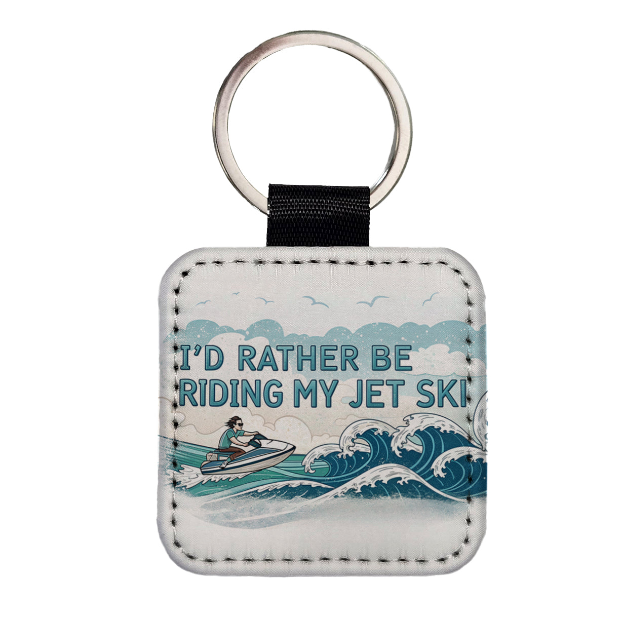 I'd Rather Be Riding My Jet Ski Square Faux Leather Keychain