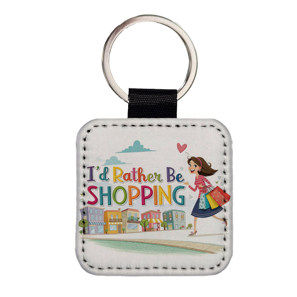I'd Rather Be Shopping Funny Square Faux Leather Keychain