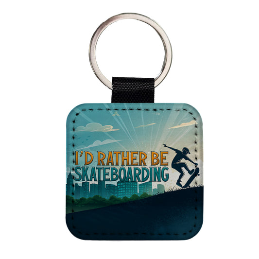 I'd Rather Be Skateboarding Square Faux Leather Keychain