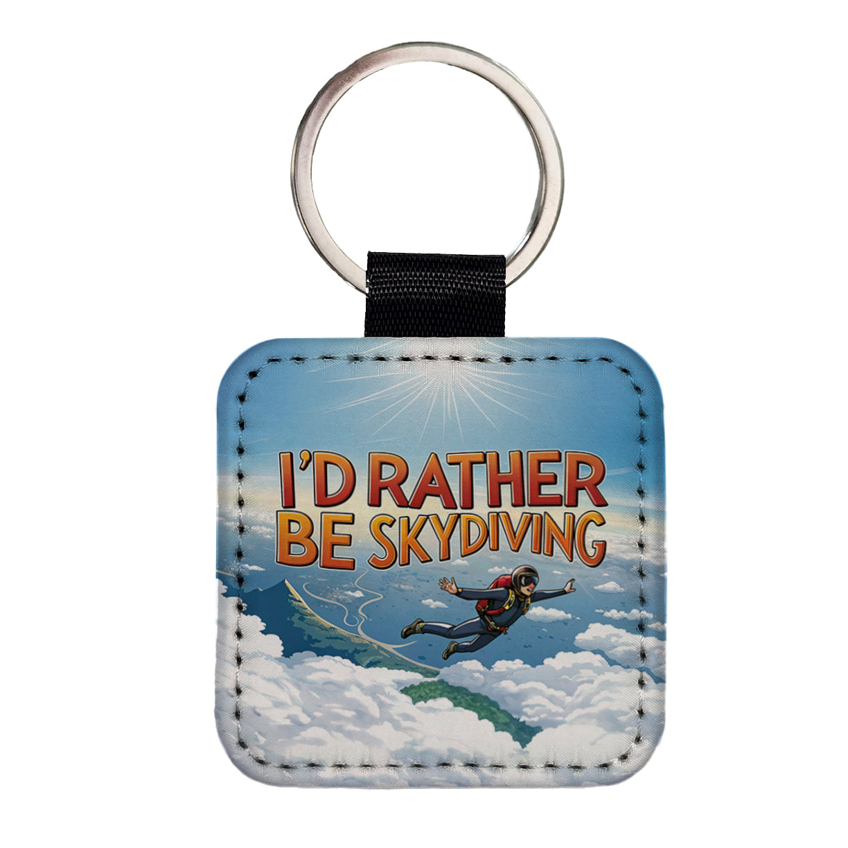 I'd Rather Be Skydiving Skydiver Square Faux Leather Keychain