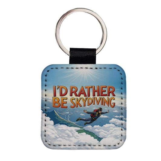 I'd Rather Be Skydiving Skydiver Square Faux Leather Keychain