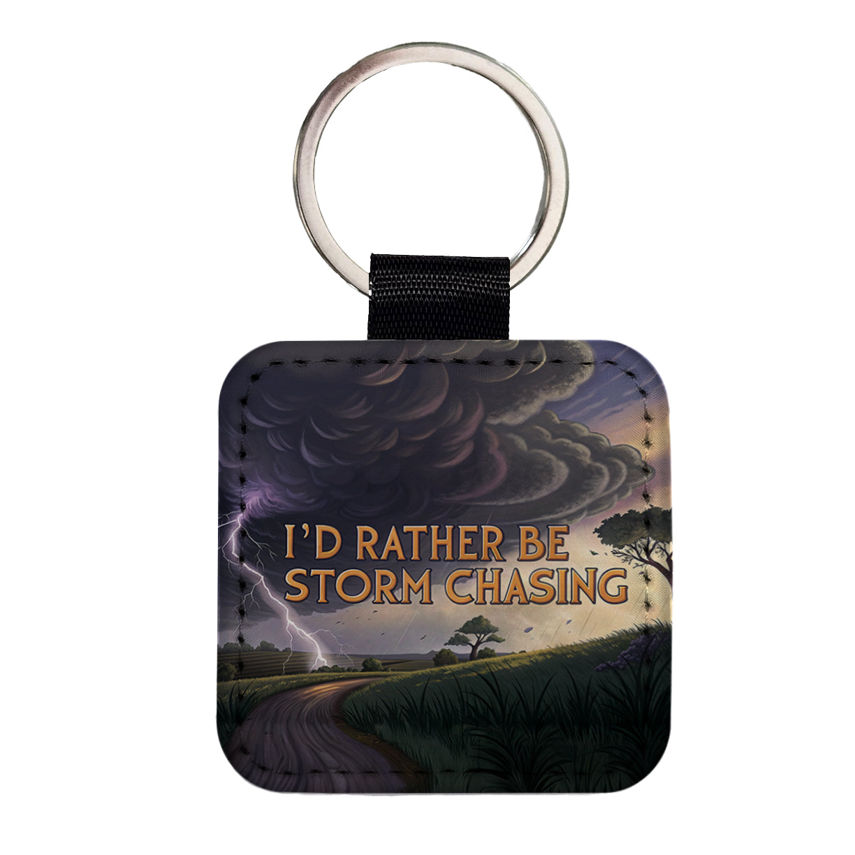 I'd Rather Be Storm Chasing Hurricane Tornado Square Faux Leather Keychain