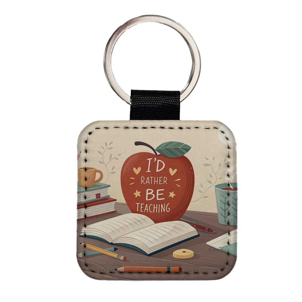 I'd Rather Be Teaching Apple Books Desk Square Faux Leather Keychain