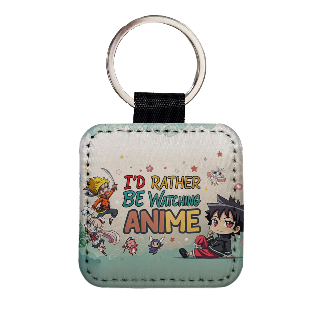 I'd Rather Be Watching Anime Square Faux Leather Keychain