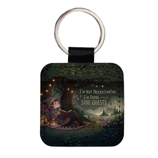 I'm Not Procrastinating Doing Side Quests Funny Fantasy Square Faux Leather Keychain