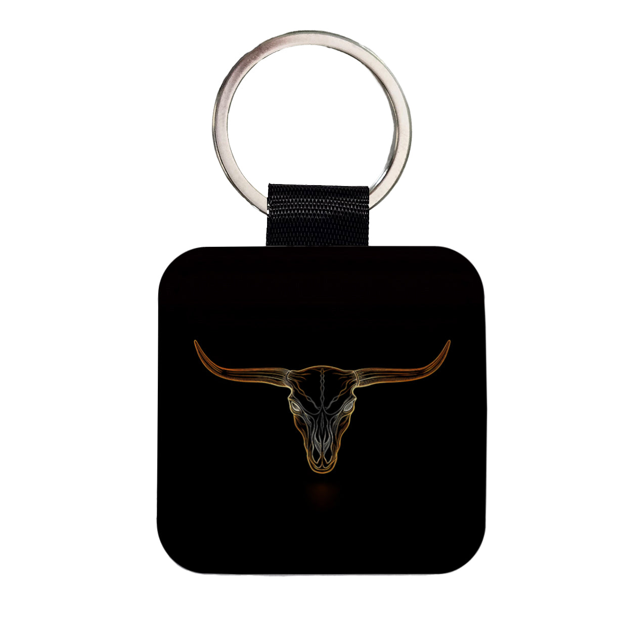 Longhorn Cattle Skull Outline Square Faux Leather Keychain