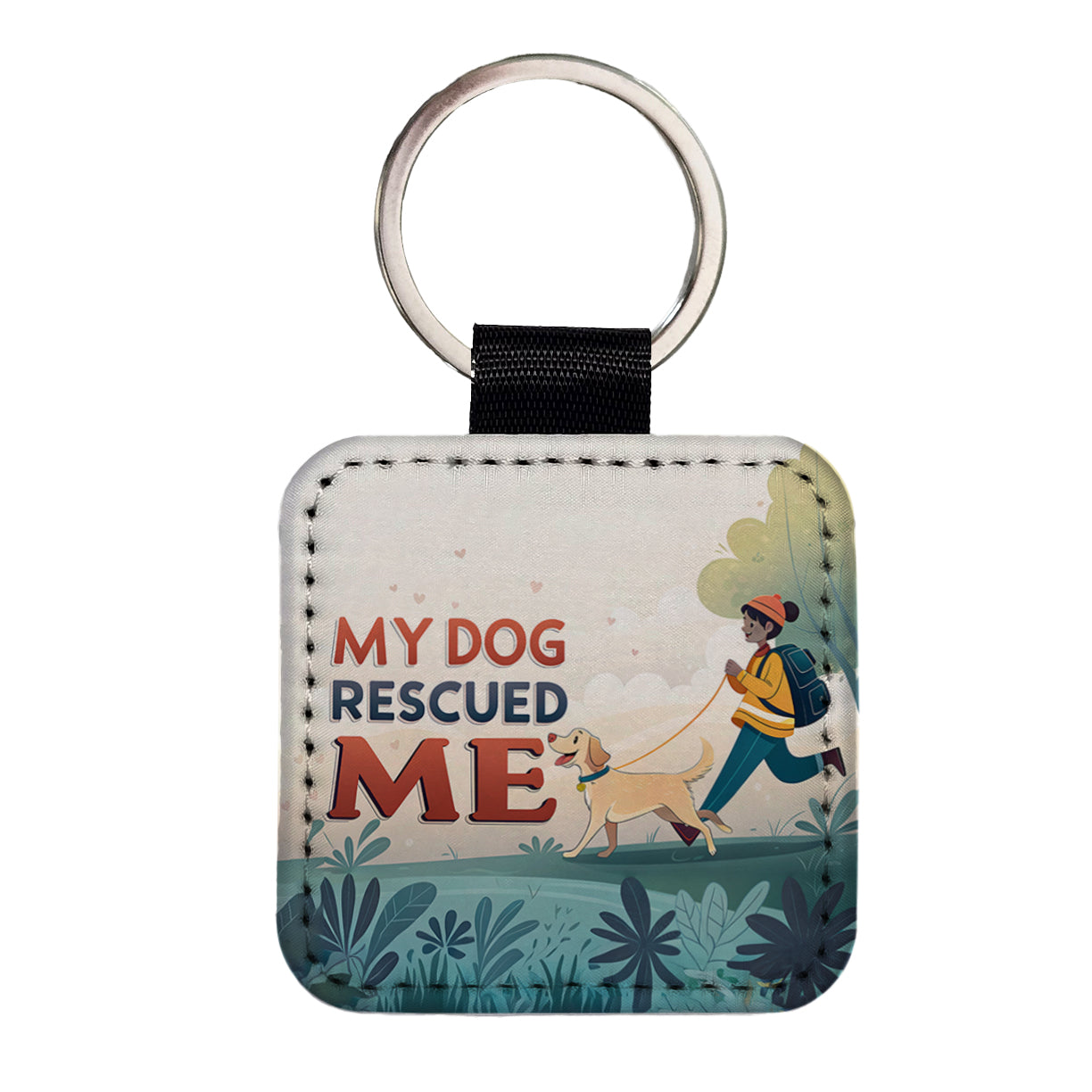 My Dog Rescued Me Pet Adoption Square Faux Leather Keychain