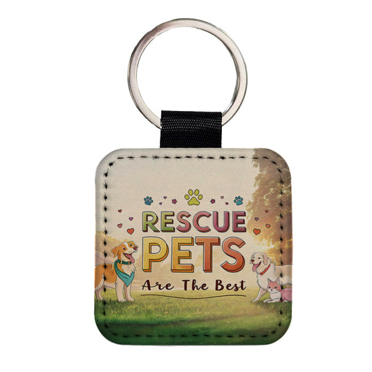 Rescue Pets Are The Best Adopt Dog Cat Square Faux Leather Keychain