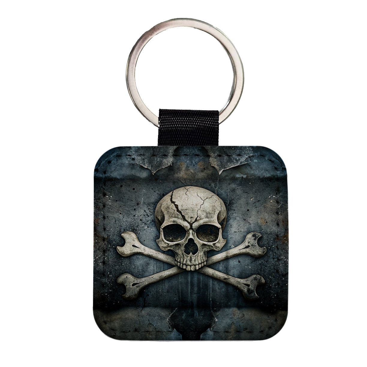 Rustic Skull And Crossbones Pirate Jolly Roger Square Faux Leather Keychain