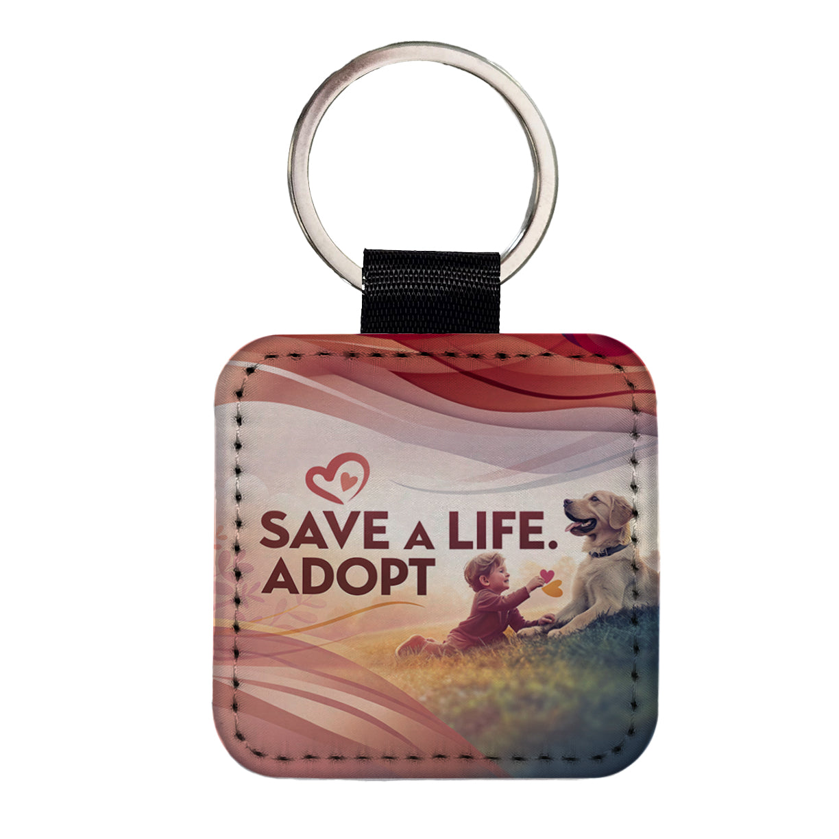 Save A Life Adopt Pet Rescue Adoption Square Faux Leather Keychain