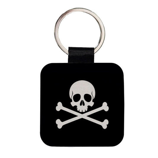 Skull And Crossbones Jolly Roger Pirate Flag Black And White Square Faux Leather Keychain