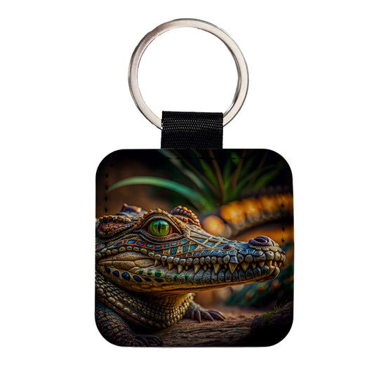Stylish Colorful Alligator Head Square Faux Leather Keychain