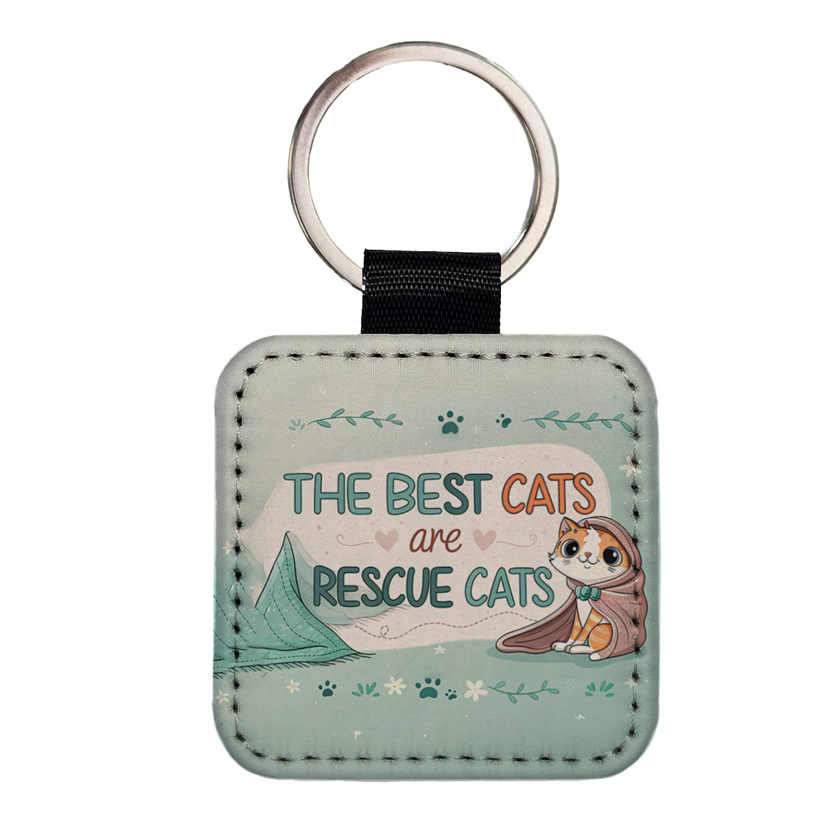 The Best Cats Are Rescue Cats Adopt Square Faux Leather Keychain