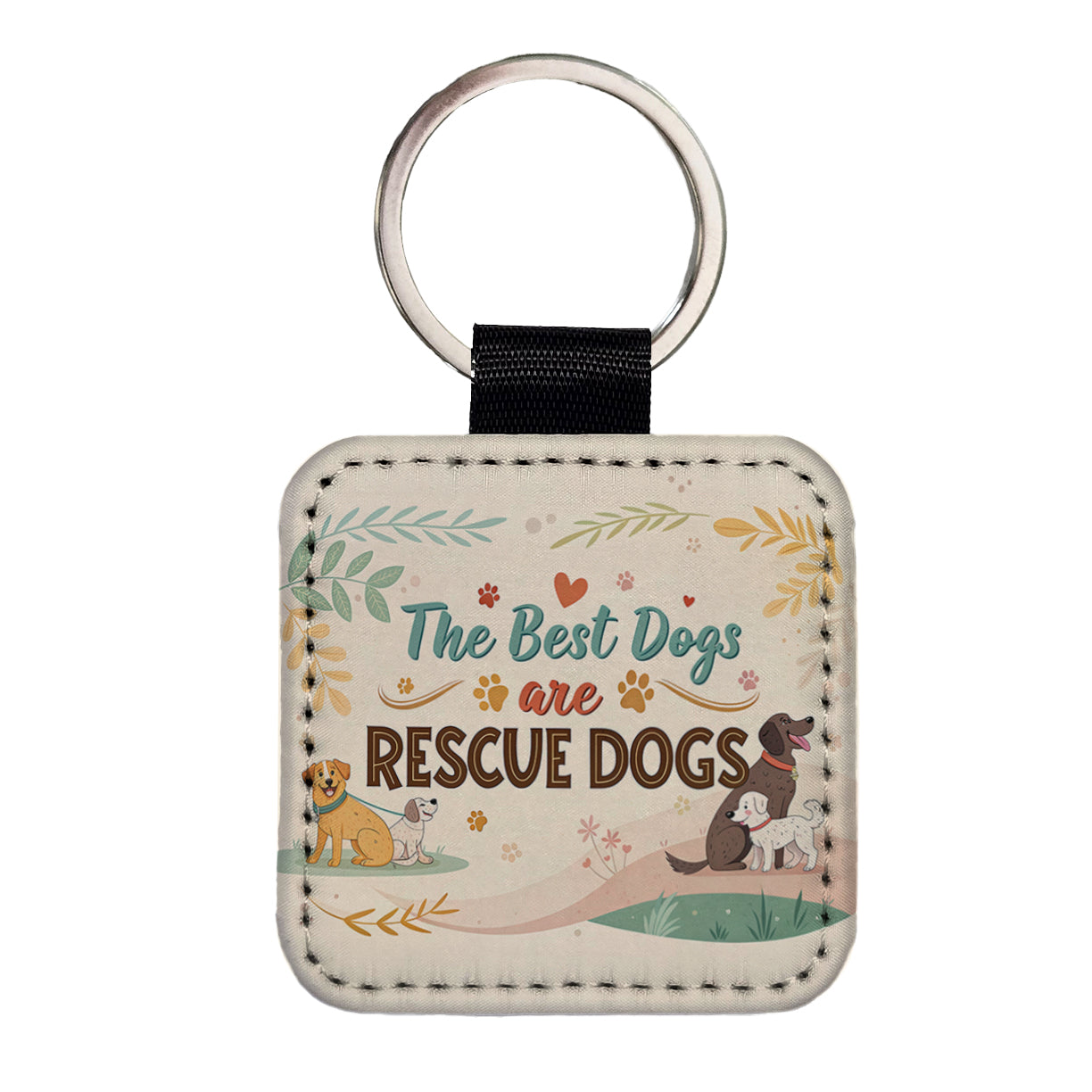 The Best Dogs Are Rescue Dogs Adopt Square Faux Leather Keychain