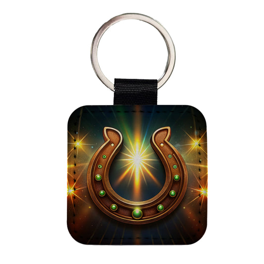 The Lucky Horseshoe Square Faux Leather Keychain