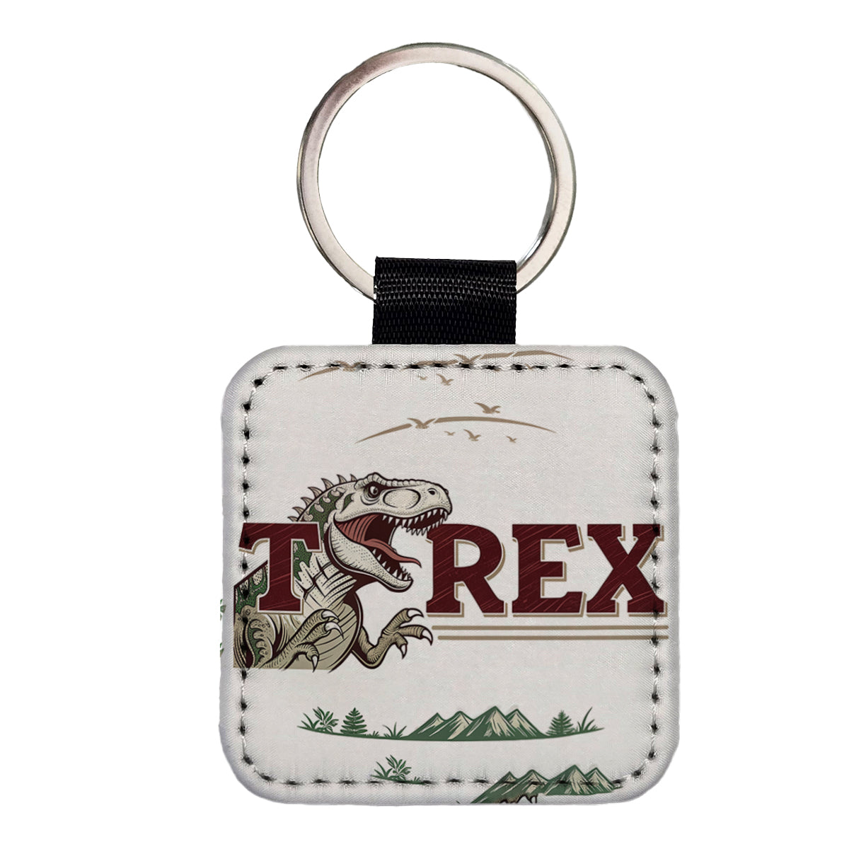 Tyrannosaurus T-Rex Dinosaur Cartoon Square Faux Leather Keychain