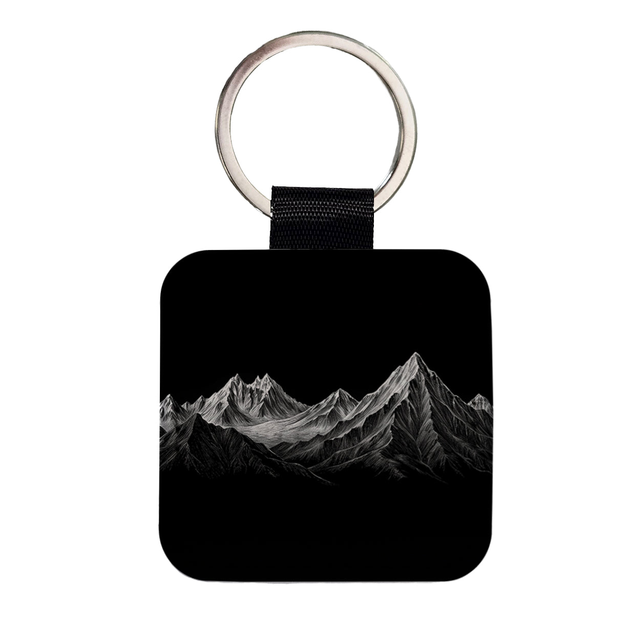 White Mountains On Black Outdoors Hiking Camping Square Faux Leather Keychain