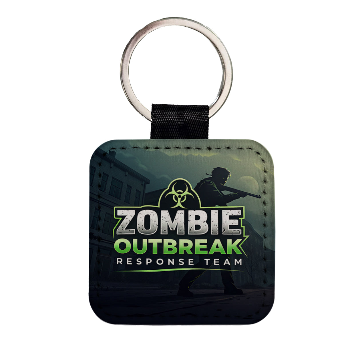 Zombie Outbreak Response Team Biohazard Design Square Faux Leather Keychain