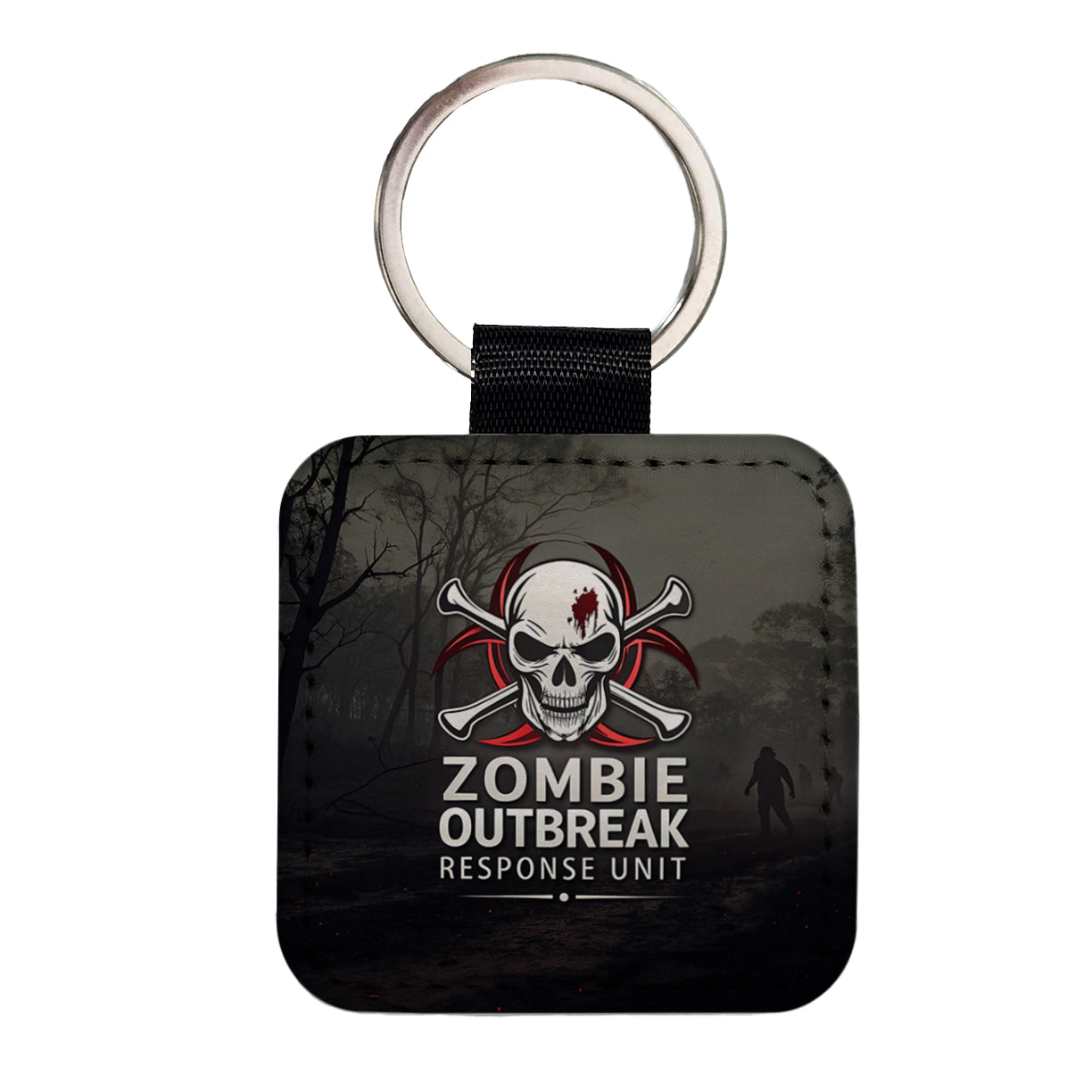 Zombie Outbreak Response Unit Biohazard Square Faux Leather Keychain