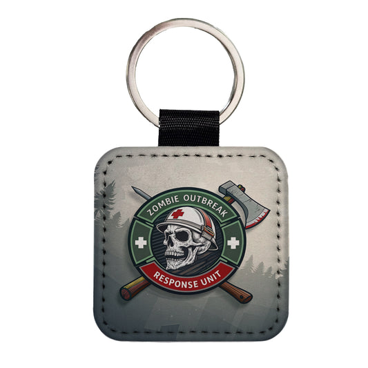 Zombie Outbreak Response Unit Skull Square Faux Leather Keychain