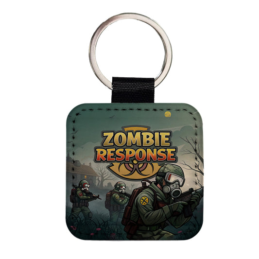 Zombie Response Unit Biohazard Cartoon Square Faux Leather Keychain