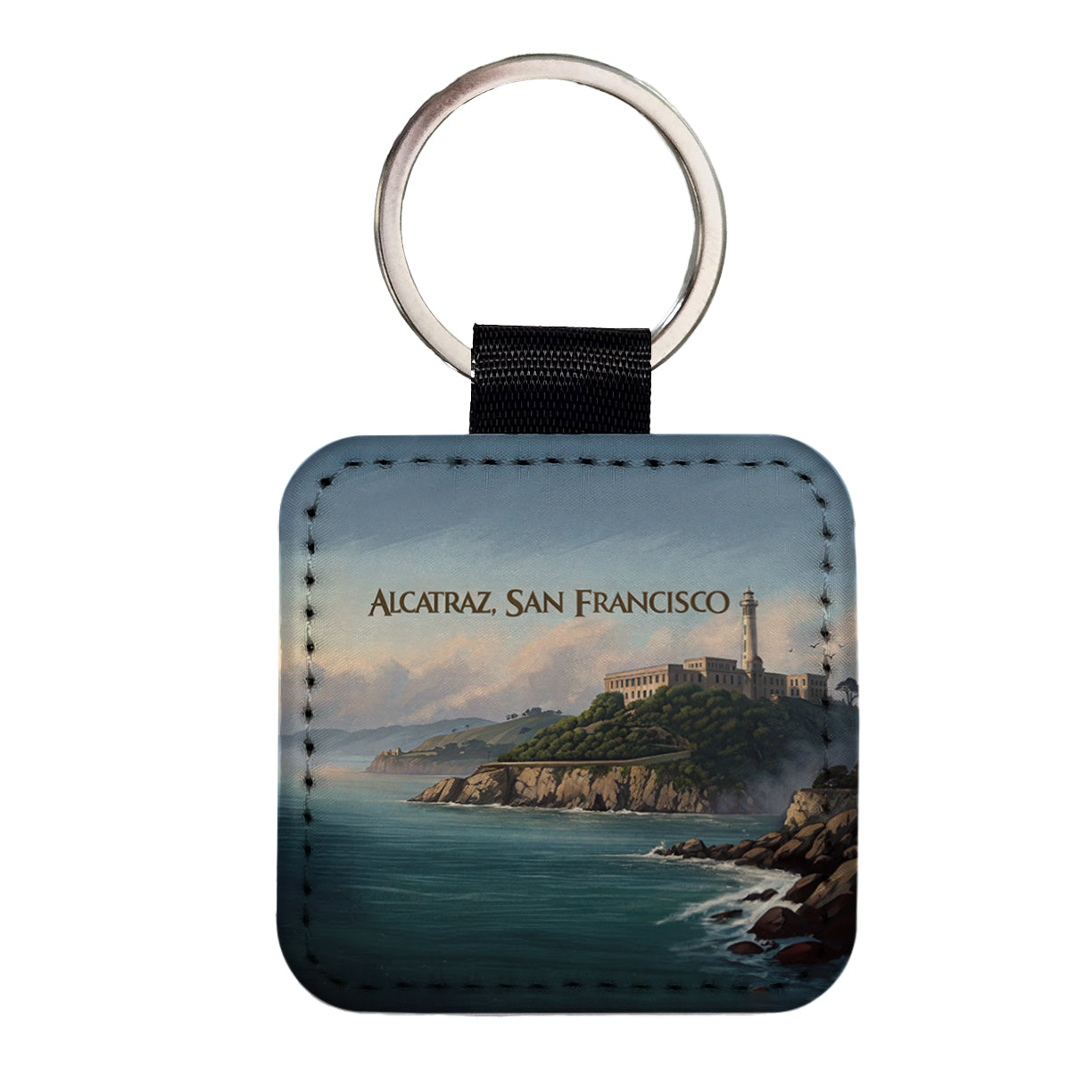 Alcatraz Prison Island San Francisco Square Faux Leather Keychain