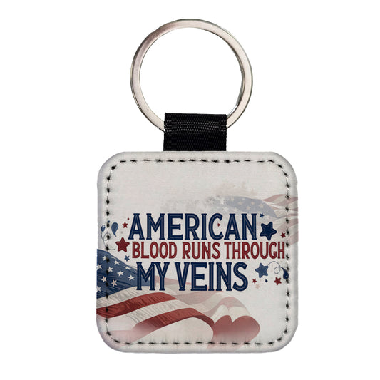 American Blood Runs Through My Veins Square Faux Leather Keychain