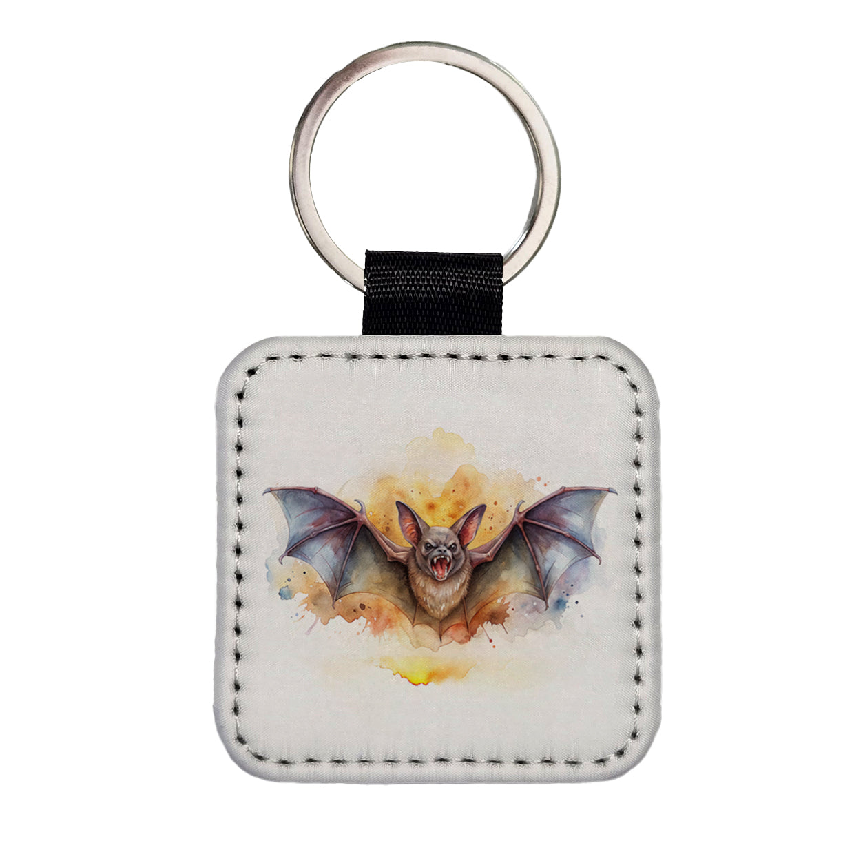 Angry Bat Watercolor Square Faux Leather Keychain