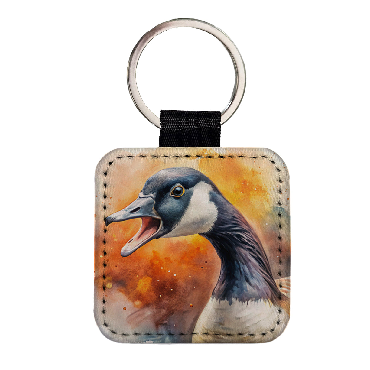 Angry Canadian Canada Goose Watercolor Square Faux Leather Keychain