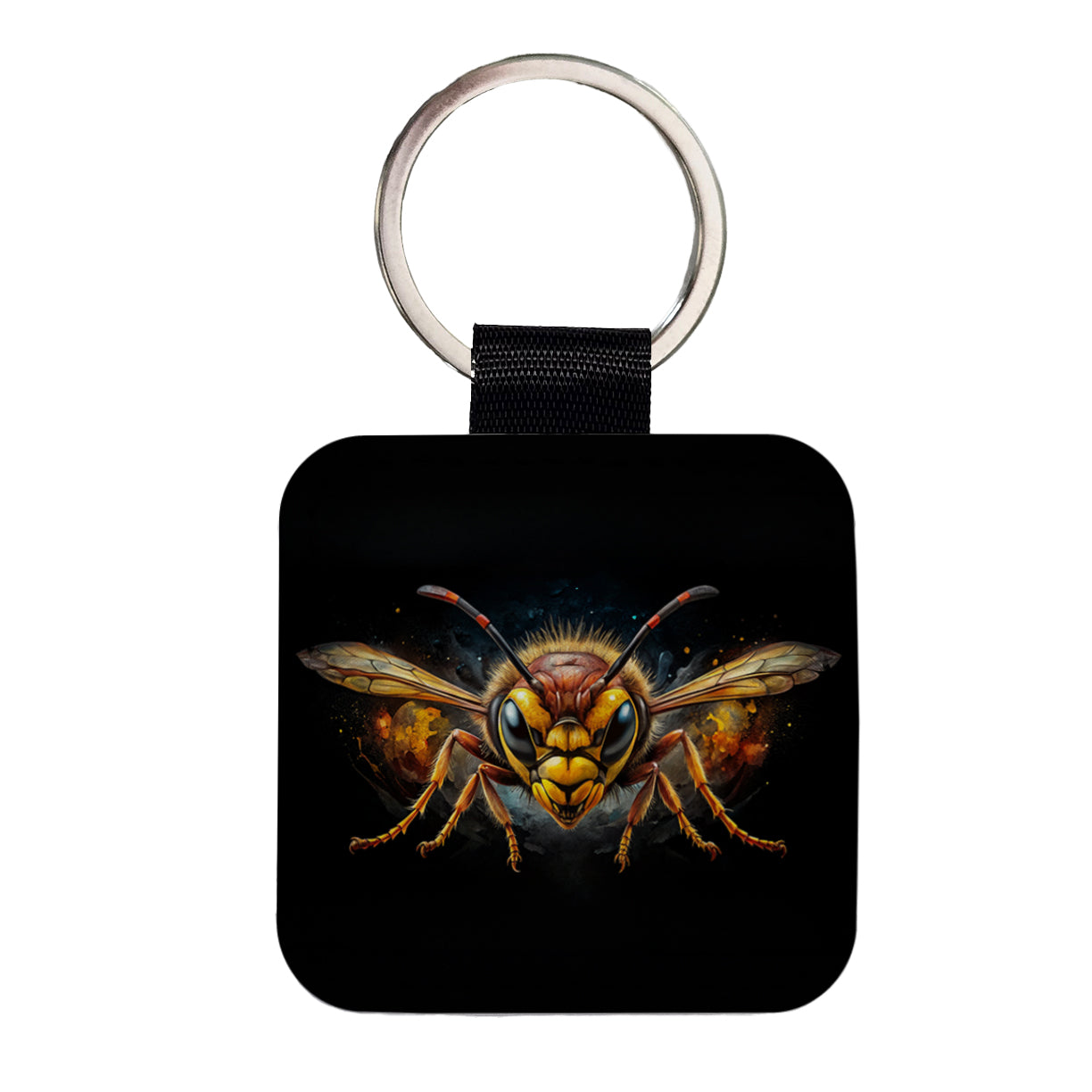 Angry Hornet Watercolor Square Faux Leather Keychain