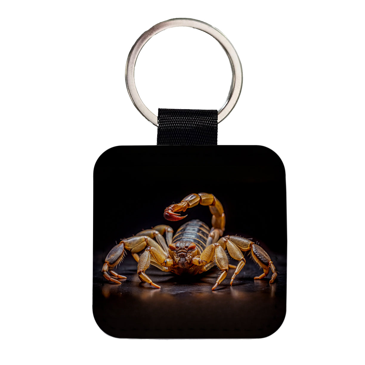 Angry Scorpion Black Background Square Faux Leather Keychain