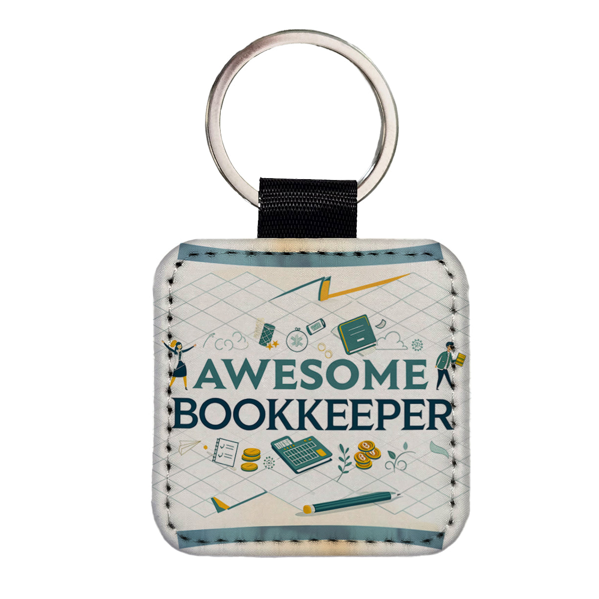 Awesome Bookkeeper Inspirational Square Faux Leather Keychain