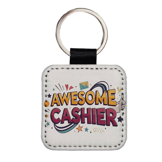 Awesome Cashier Inspirational Square Faux Leather Keychain