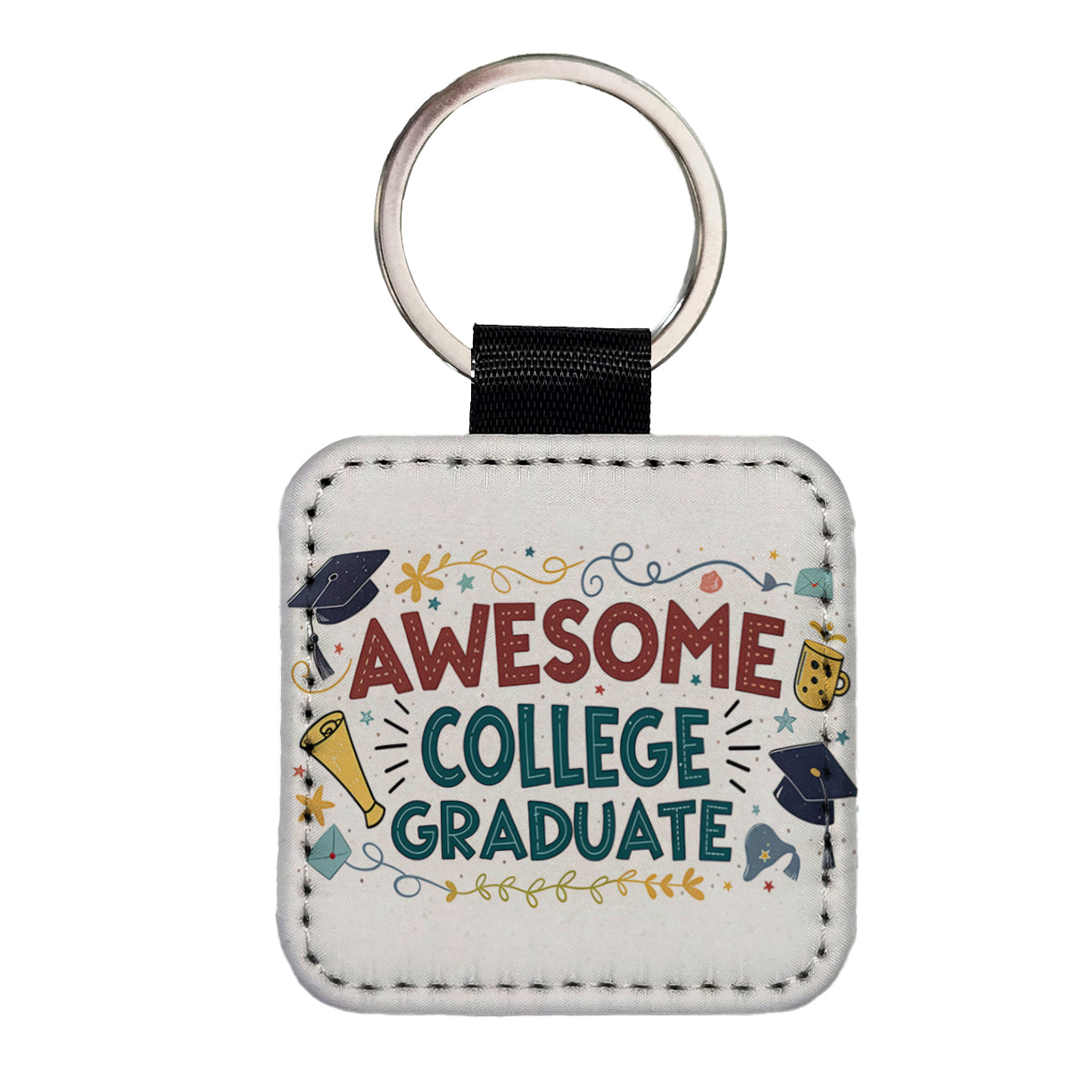 Awesome College Graduate Graduation Inspirational Square Faux Leather Keychain