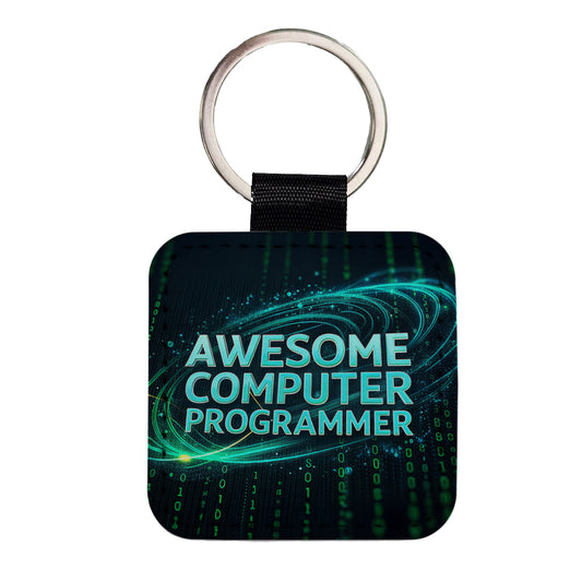Awesome Computer Programmer Inspirational Square Faux Leather Keychain
