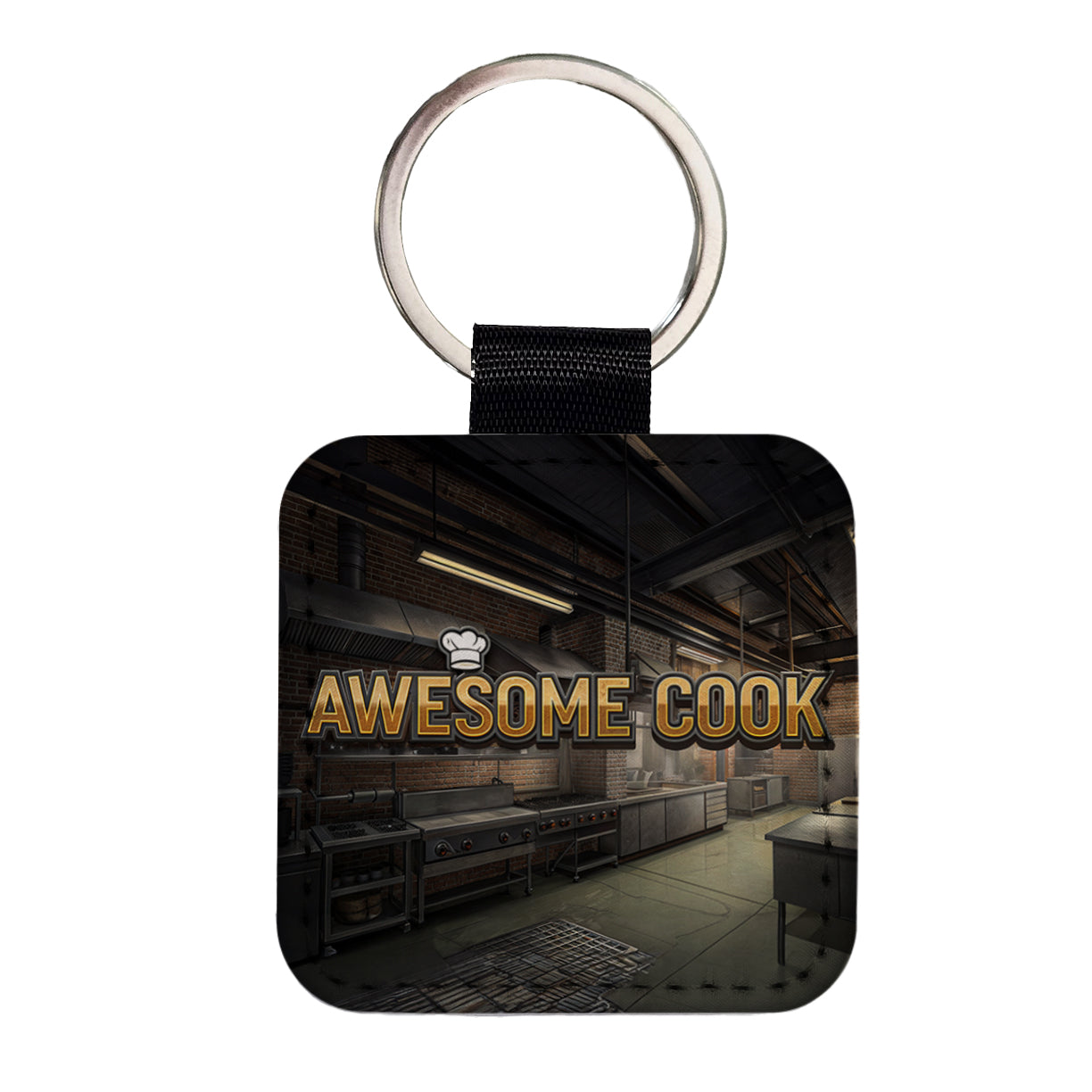 Awesome Cook Inspirational Industrial Kitchen Square Faux Leather Keychain