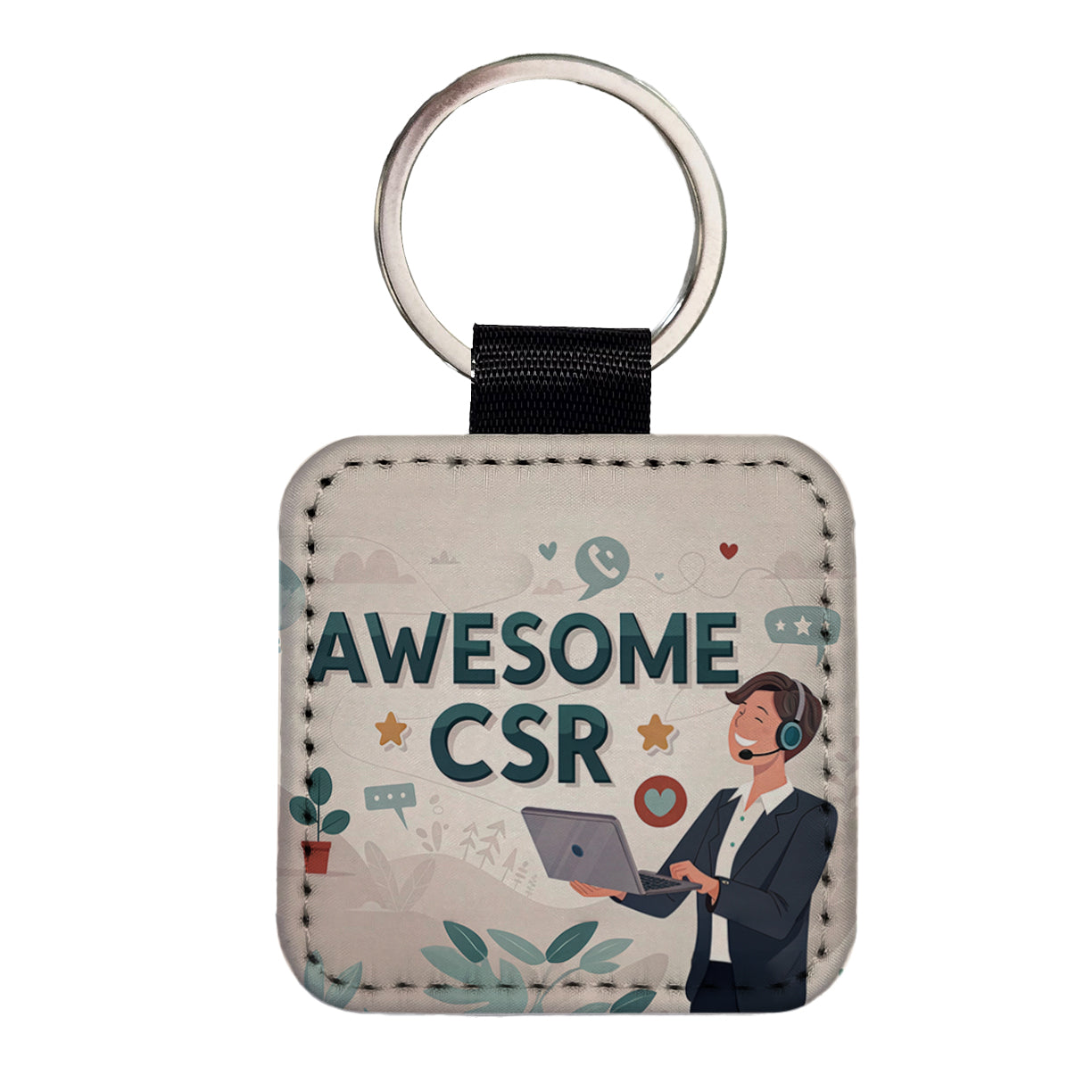 Awesome CSR Customer Service Rep Inspirational Square Faux Leather Keychain