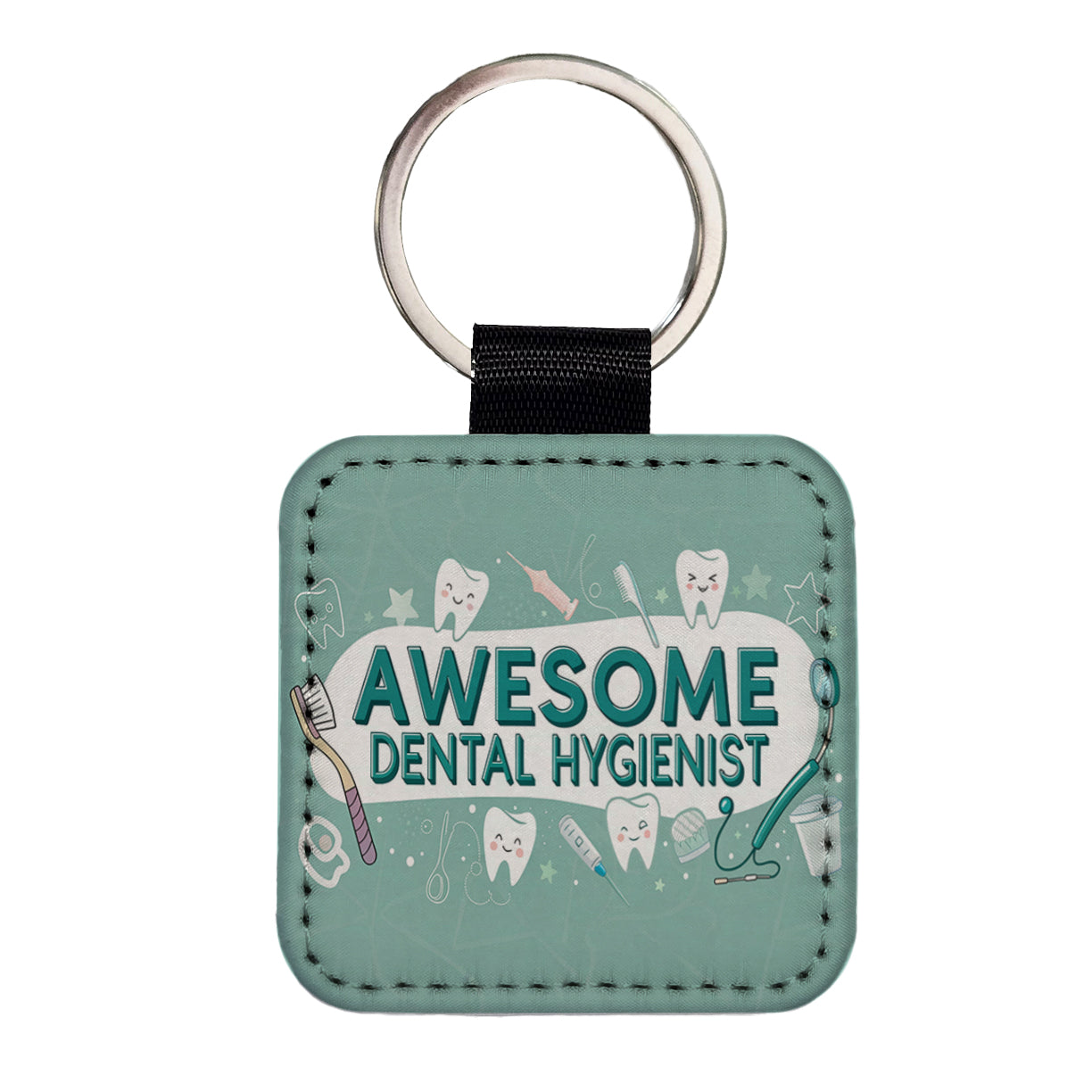 Awesome Dental Hygienist Inspirational Square Faux Leather Keychain