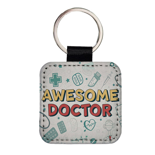 Awesome Doctor MD Inspirational Square Faux Leather Keychain
