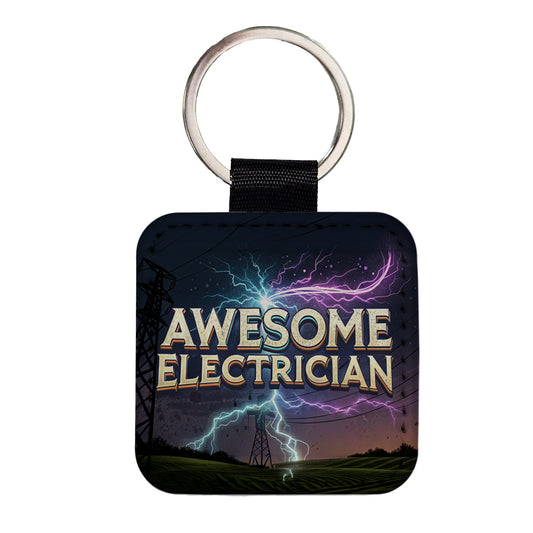 Awesome Electrician Inspirational Square Faux Leather Keychain