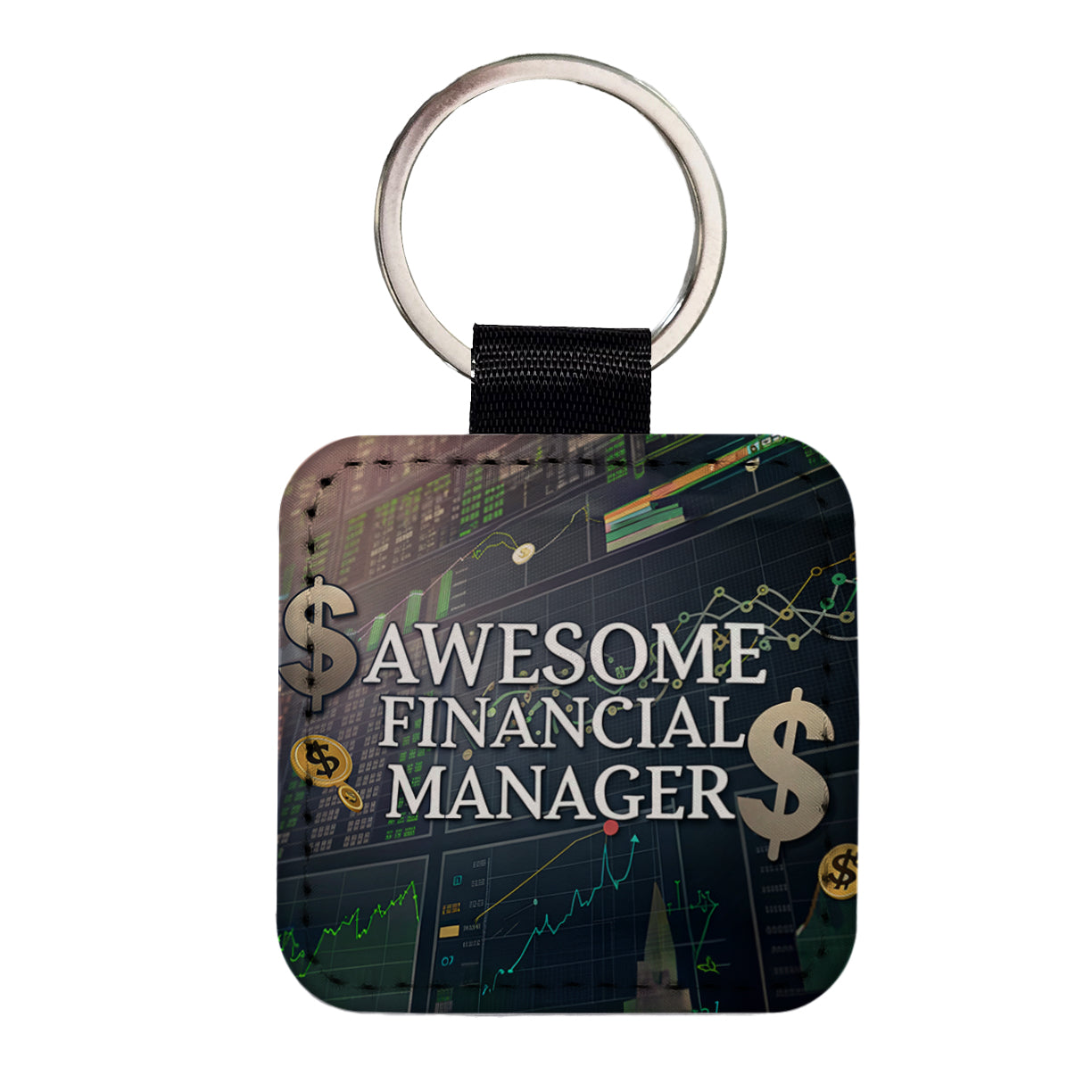 Awesome Financial Money Manager Inspirational Square Faux Leather Keychain