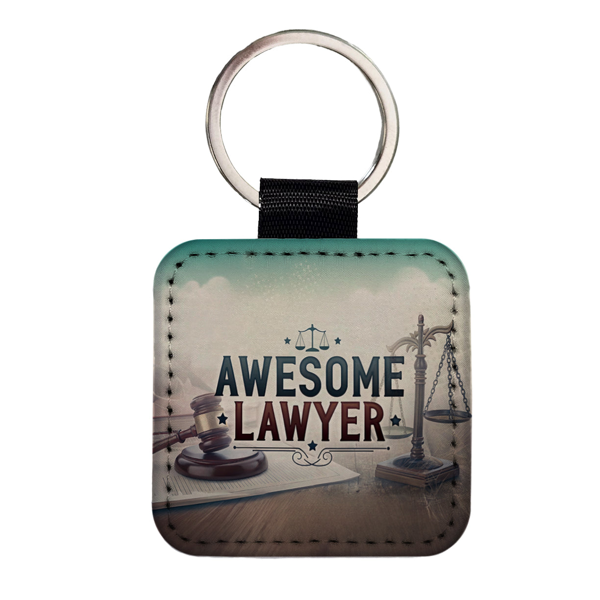 Awesome Lawyer Inspirational Scales of Justice Square Faux Leather Keychain